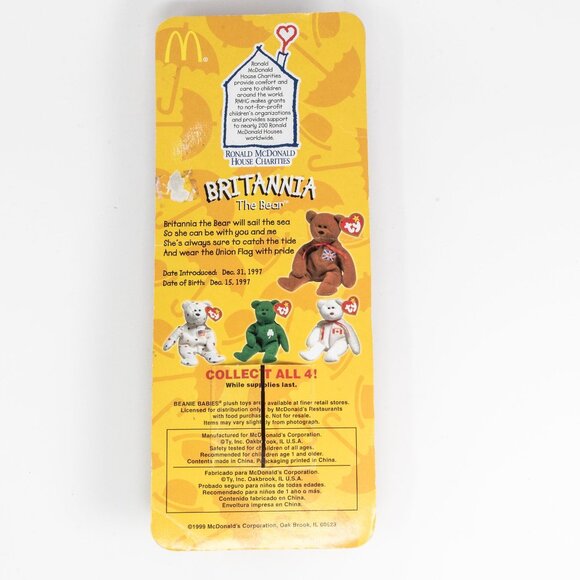 Britannia The Bear 1999 McDonalds Ty Beanie Baby Rare Errors 1993 OakBrook Colle - Picture 3 of 4